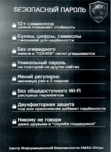 Памятка по созданию безопасного пароля (кибербезопасность)